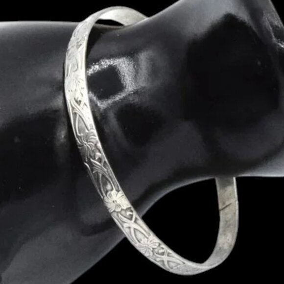 Art Nouveau Style Sterling Silver Taxco Mexico Bangle Bracelet 925 - Picture 1 of 6
